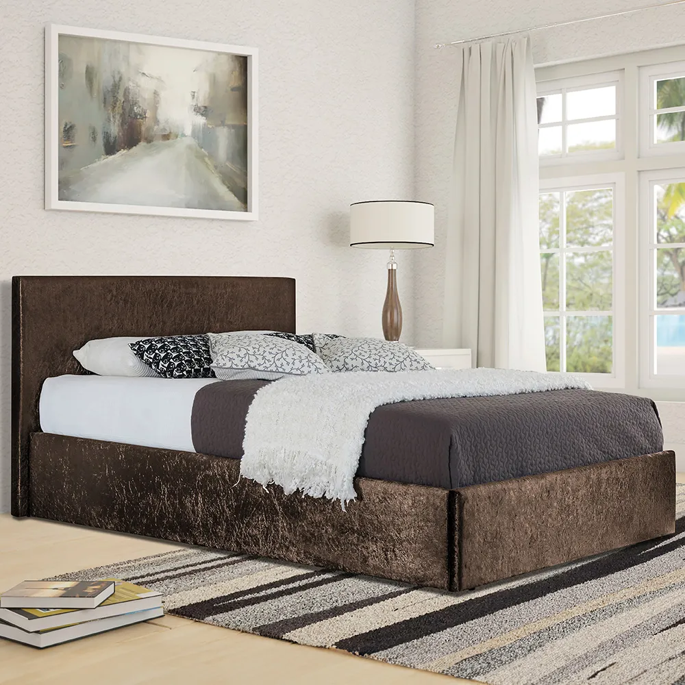 Brooklyn Double Ottoman Bed with Storage - Brown, Velvet