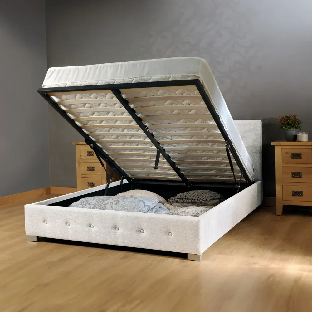 Brooklyn Double Ottoman Bed with Storage - Cream, Fabric