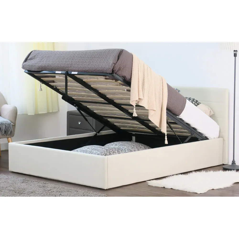 Brooklyn Double Ottoman Bed with Storage - Cream, Fabric