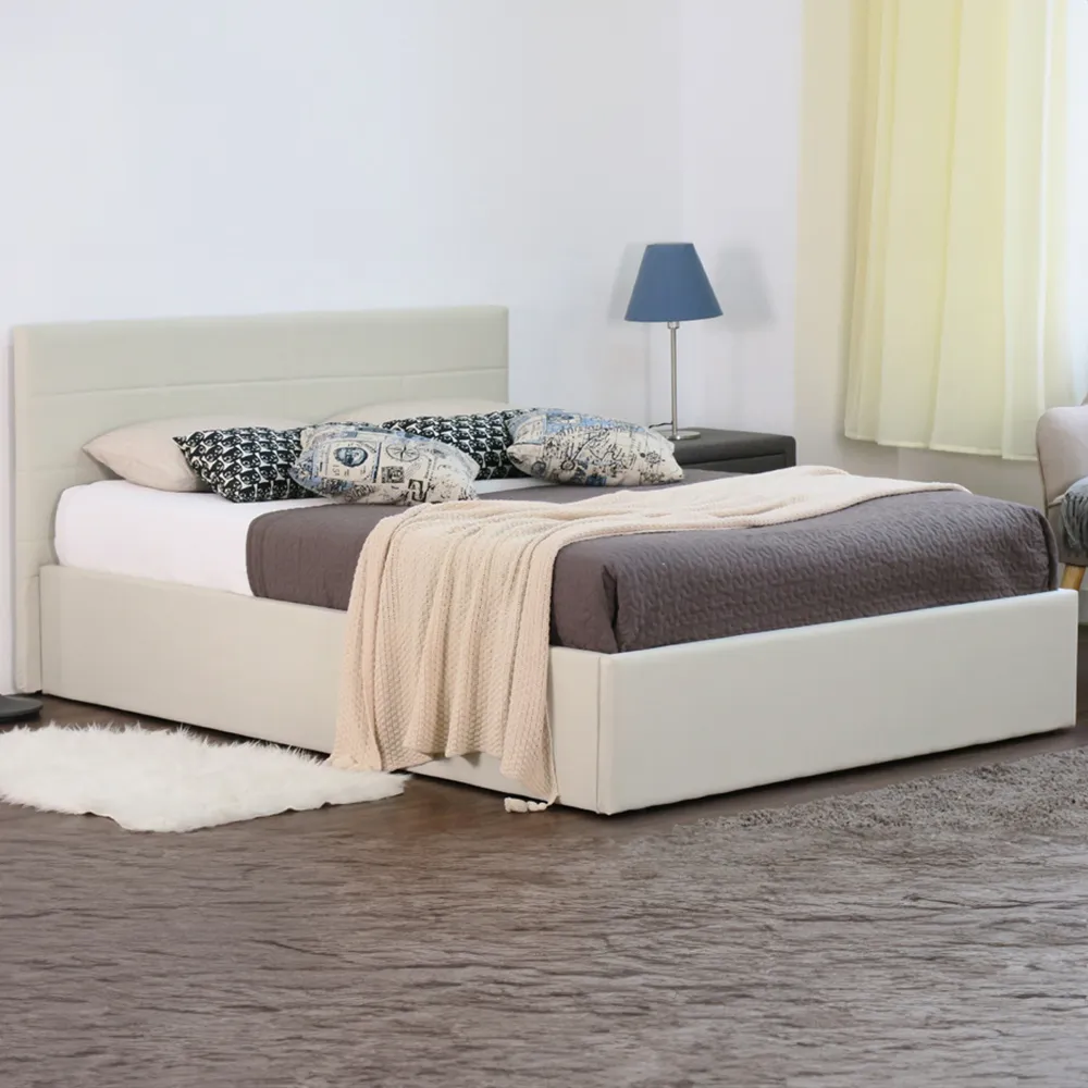 Brooklyn Double Ottoman Bed with Storage - Cream, Fabric