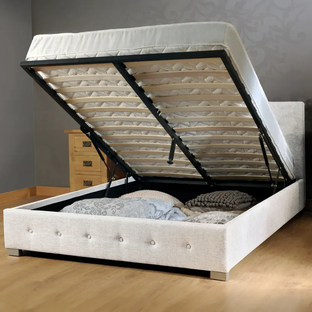 Brooklyn Double Ottoman Bed with Storage - Cream, Fabric
