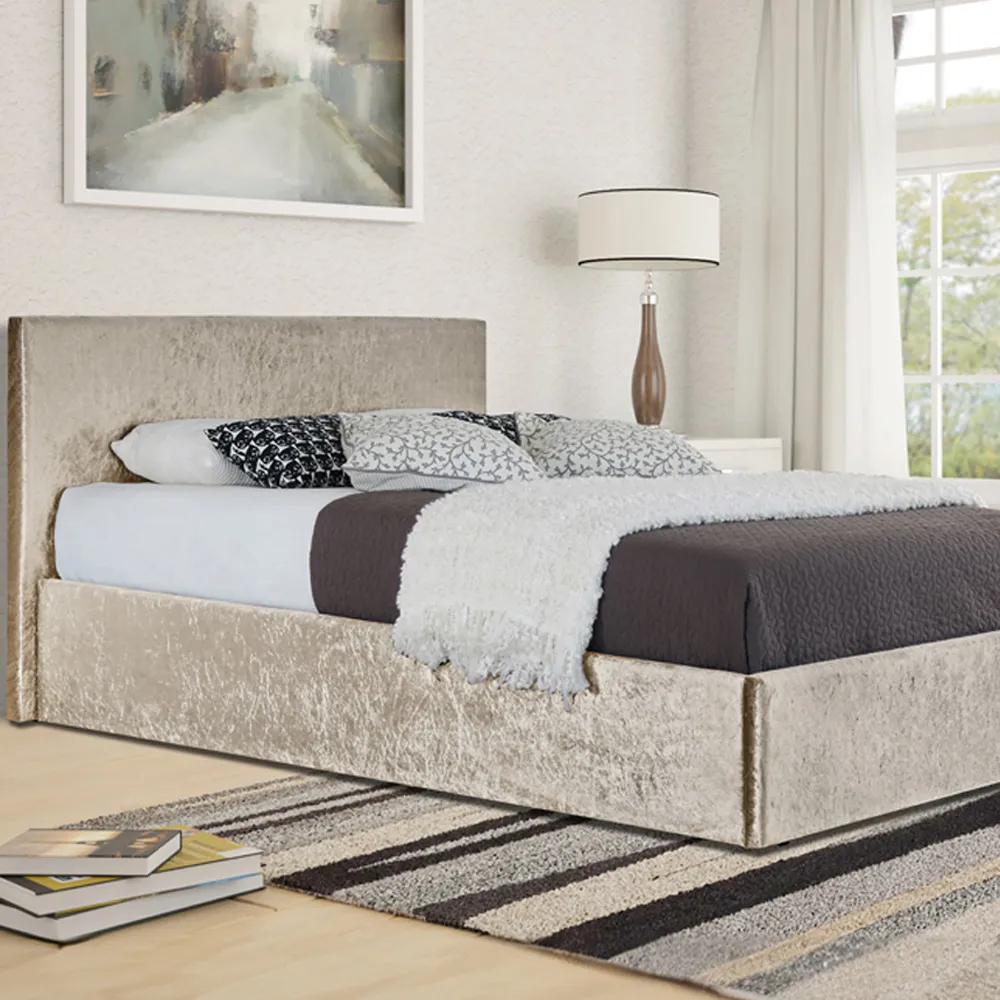 Brooklyn Double Ottoman Bed with Storage - Cream, Velvet