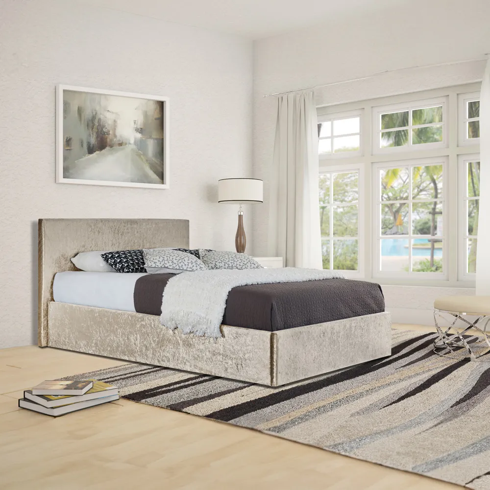 Brooklyn Double Ottoman Bed with Storage - Cream, Velvet