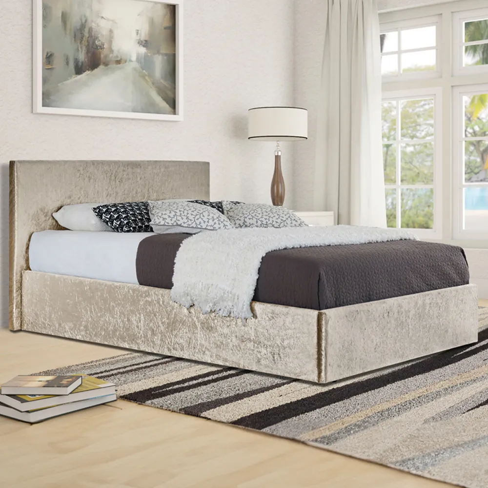 Brooklyn Double Ottoman Bed with Storage - Cream, Velvet