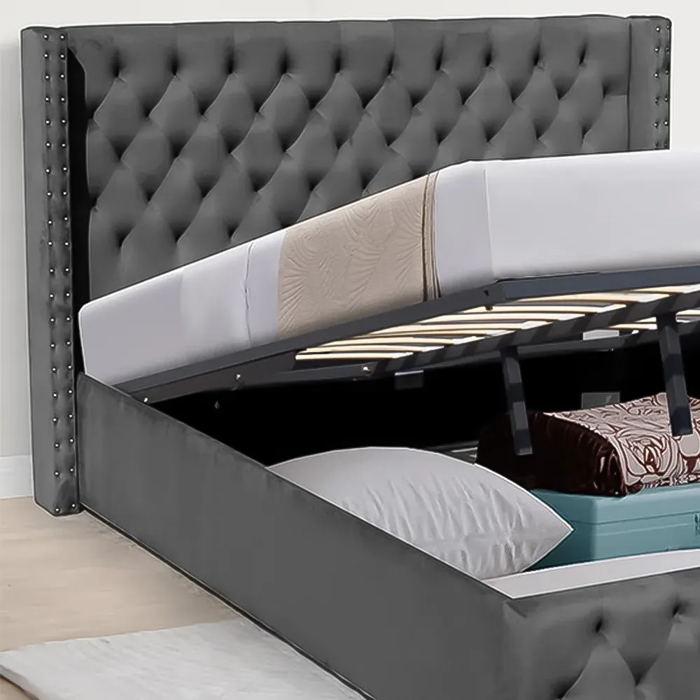 Brooklyn Double Ottoman Bed with Storage - Dark Grey, Velvet