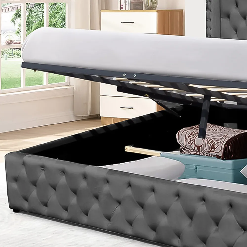 Brooklyn Double Ottoman Bed with Storage - Dark Grey, Velvet