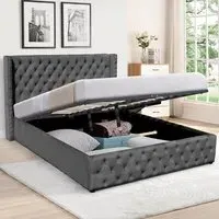 Brooklyn Double Ottoman Bed with Storage - Dark Grey, Velvet