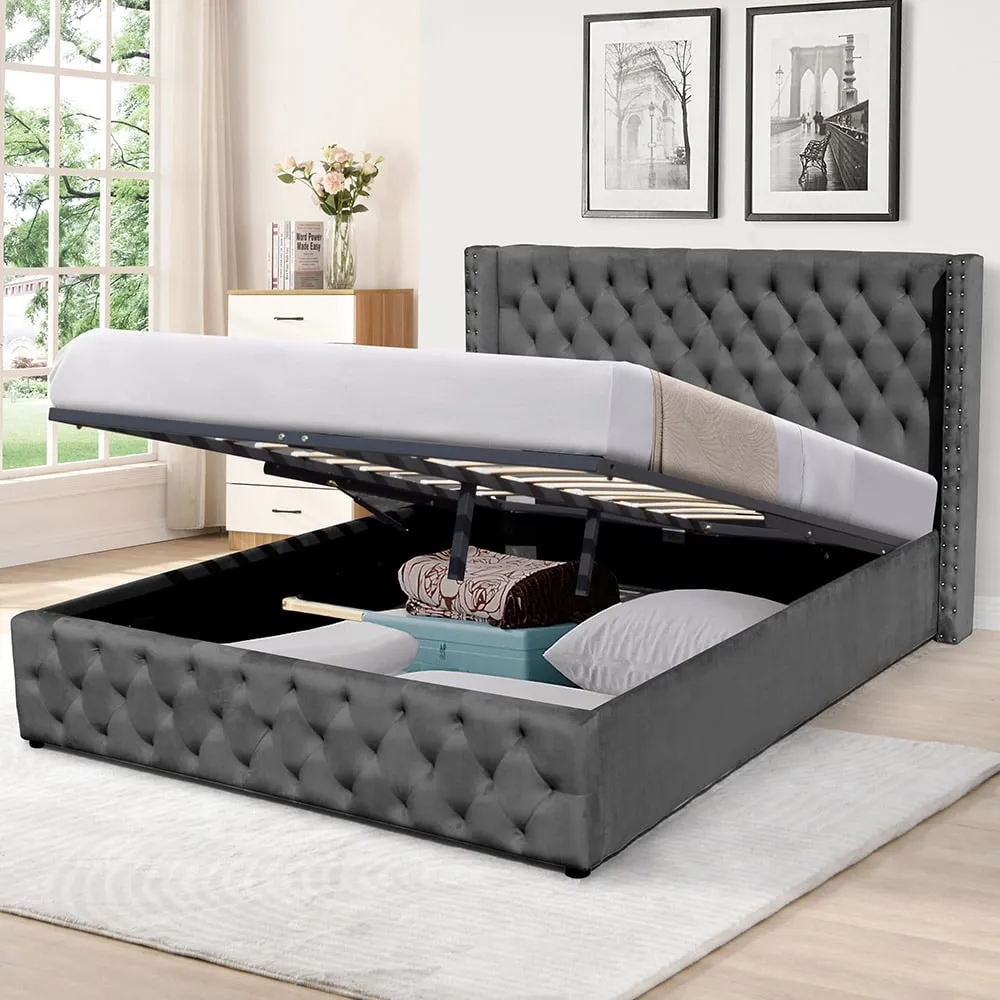 Brooklyn Double Ottoman Bed with Storage - Dark Grey, Velvet image