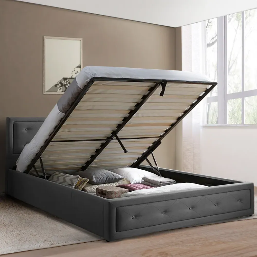 Brooklyn Double Ottoman Bed with Storage - Grey, Fabric