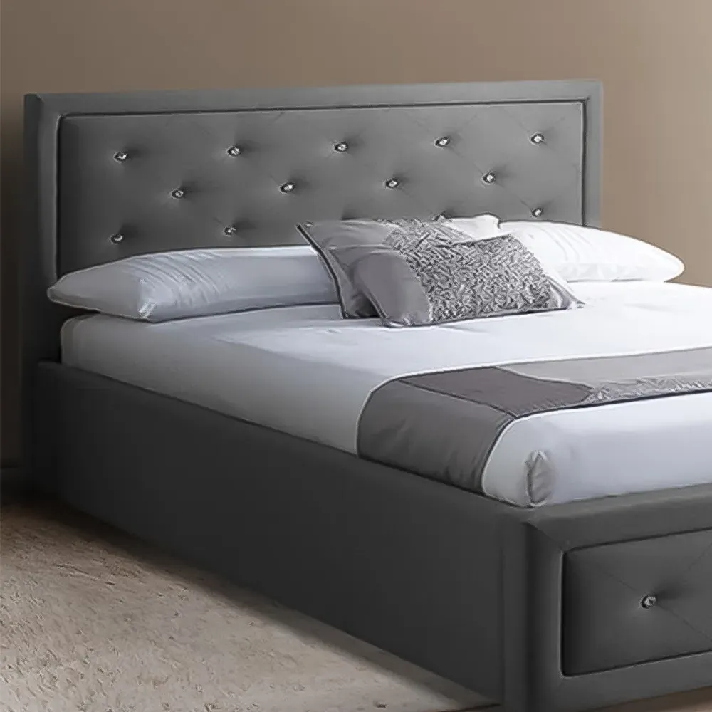 Brooklyn Double Ottoman Bed with Storage - Grey, Fabric