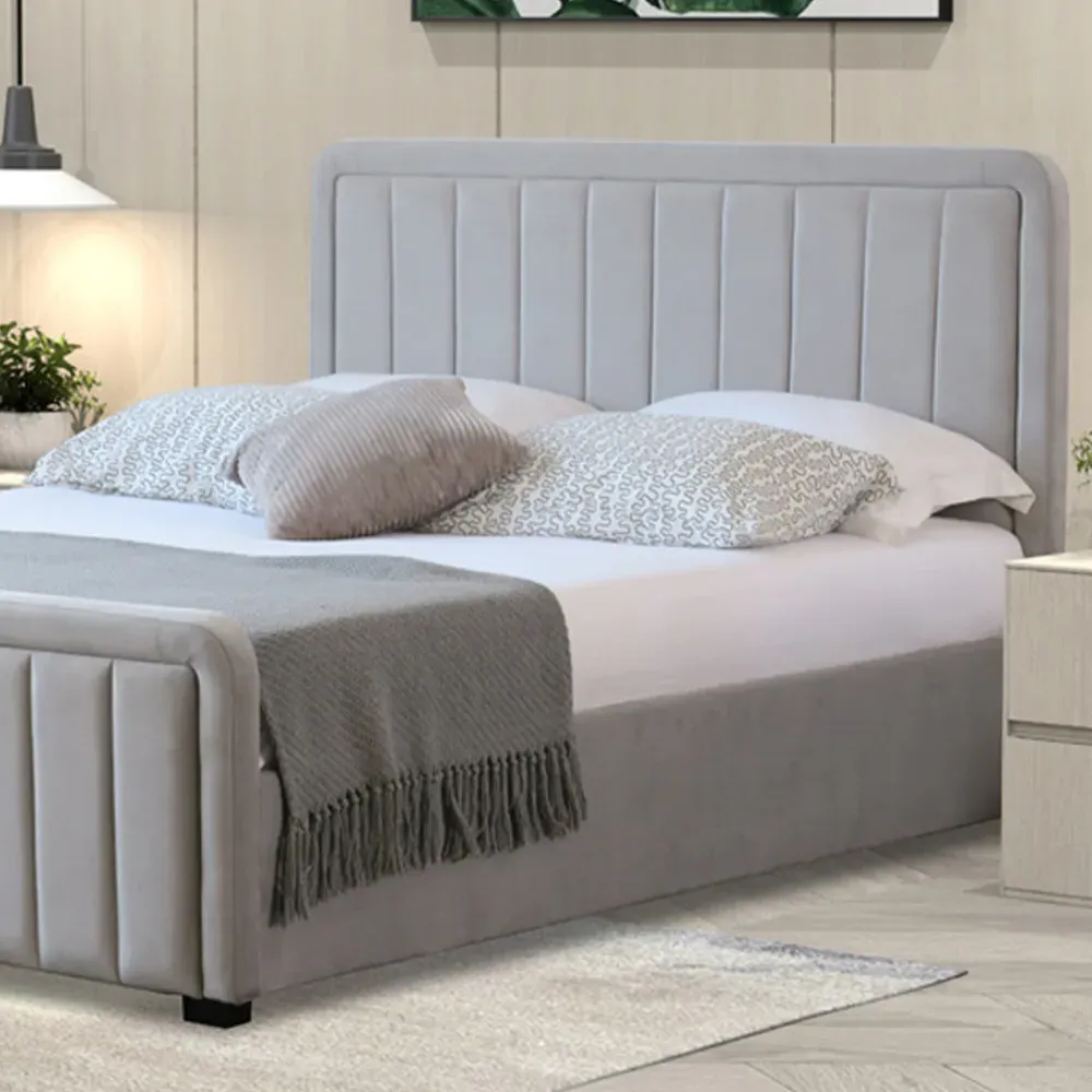 Brooklyn Double Ottoman Bed with Storage - Grey, Velvet
