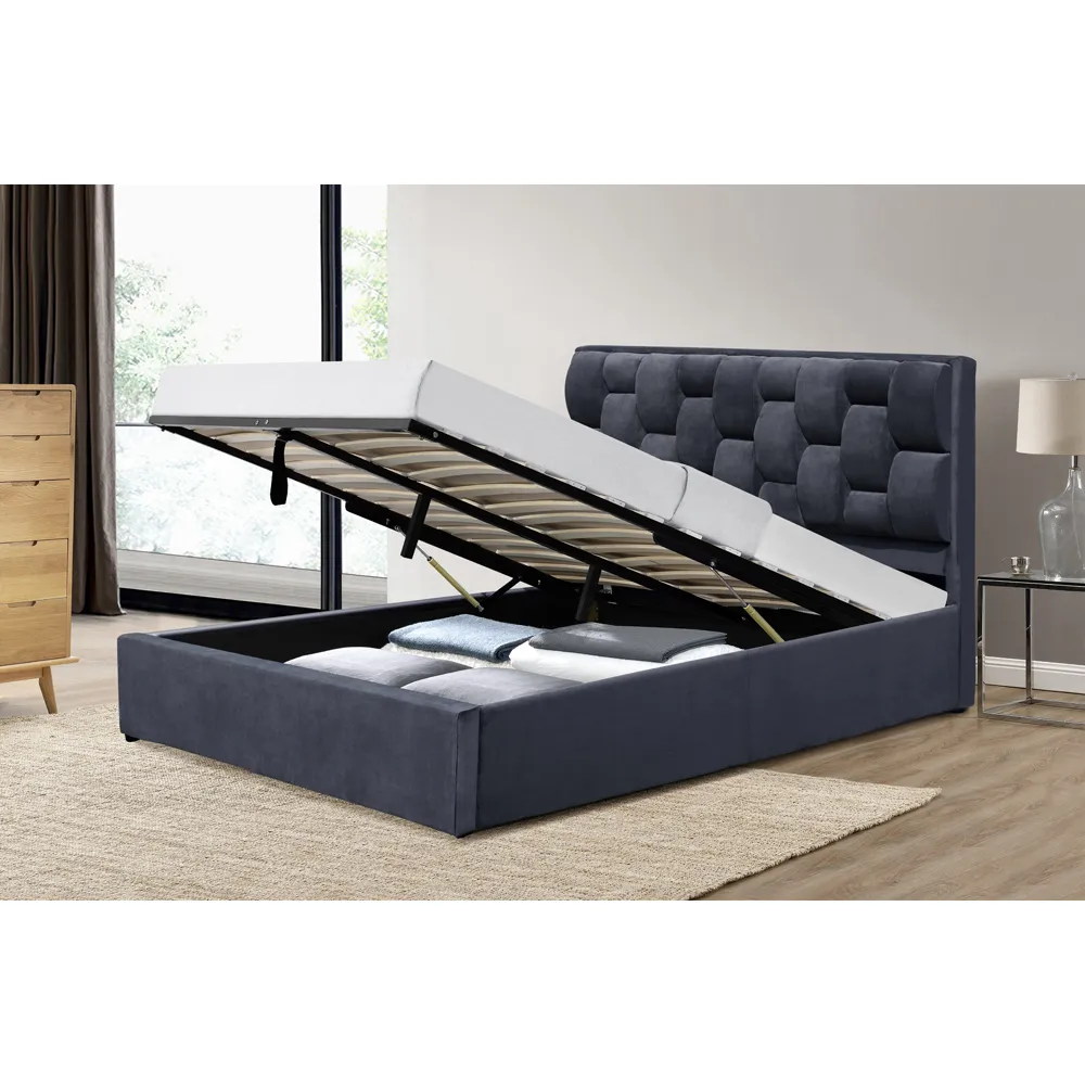 Brooklyn Double Ottoman Bed with Storage - Grey, Velvet