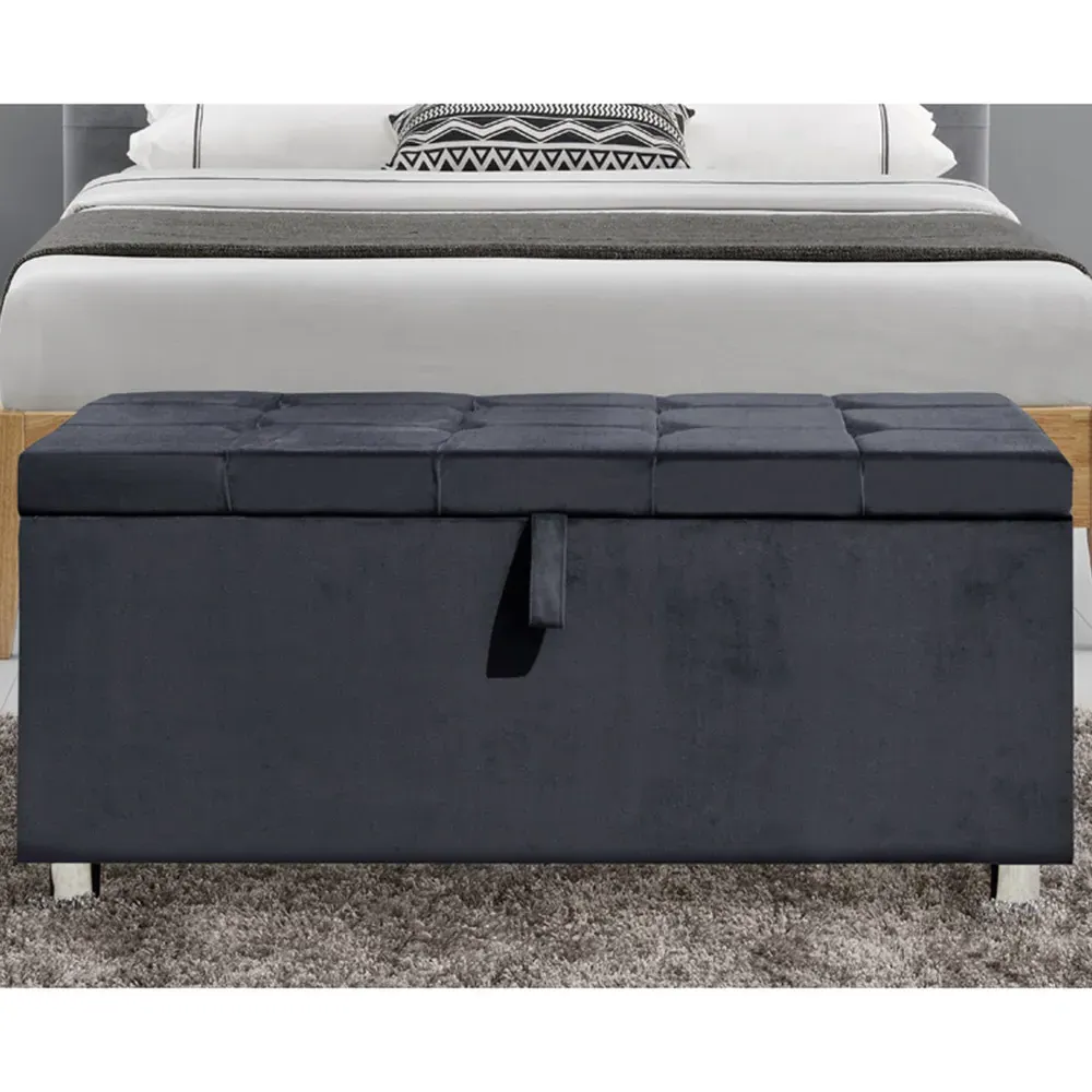 Brooklyn Double Ottoman Bed with Storage - Grey, Velvet