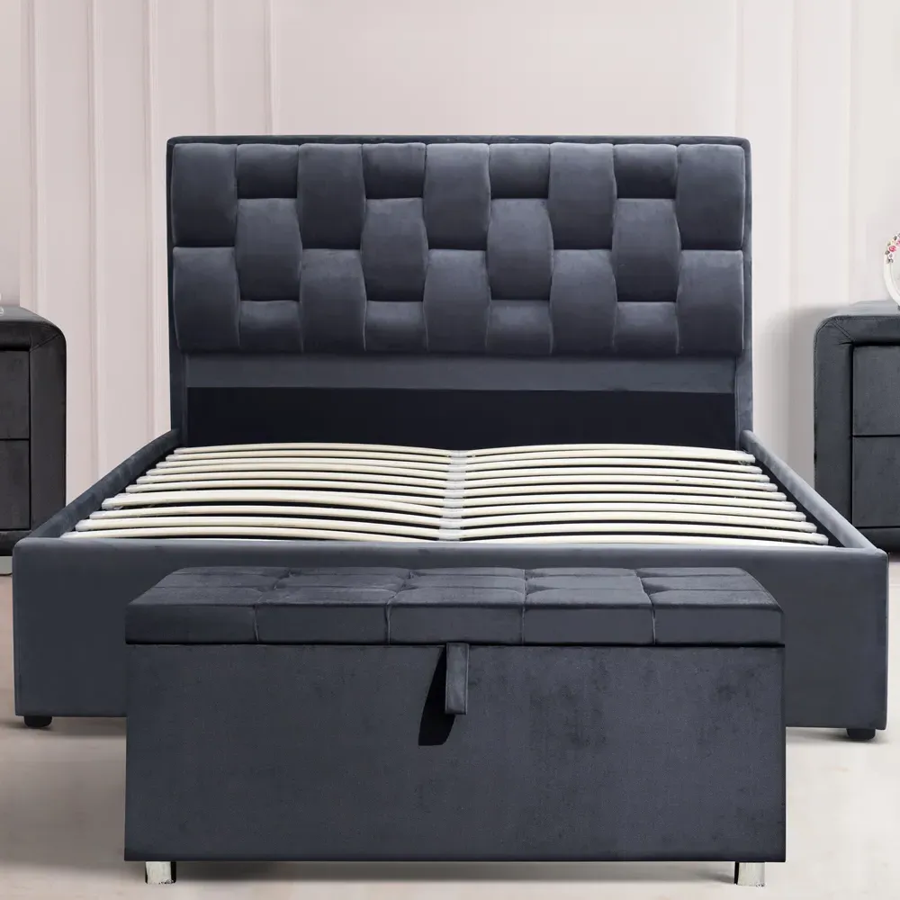 Brooklyn Double Ottoman Bed with Storage - Grey, Velvet