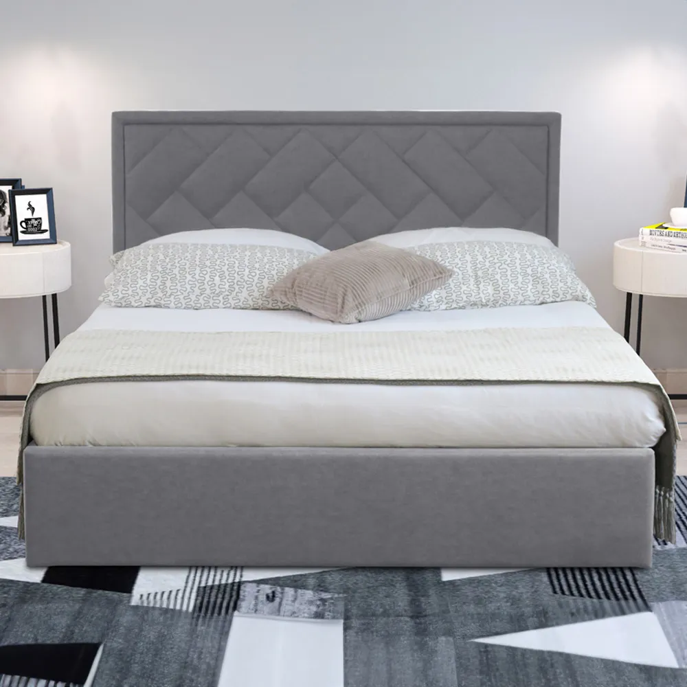 Brooklyn Double Ottoman Bed with Storage - Light Grey, Fabric