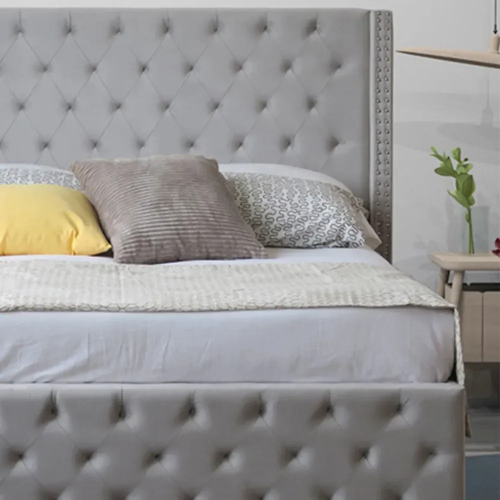 Brooklyn Double Ottoman Bed with Storage - Light Grey, Velvet