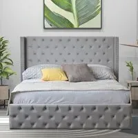 Brooklyn Double Ottoman Bed with Storage - Light Grey, Velvet
