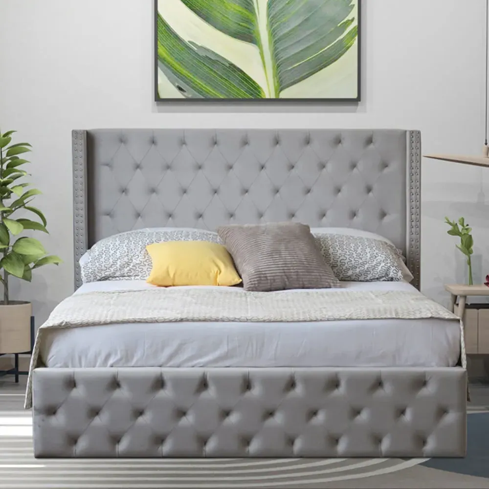 Brooklyn Double Ottoman Bed with Storage - Light Grey, Velvet