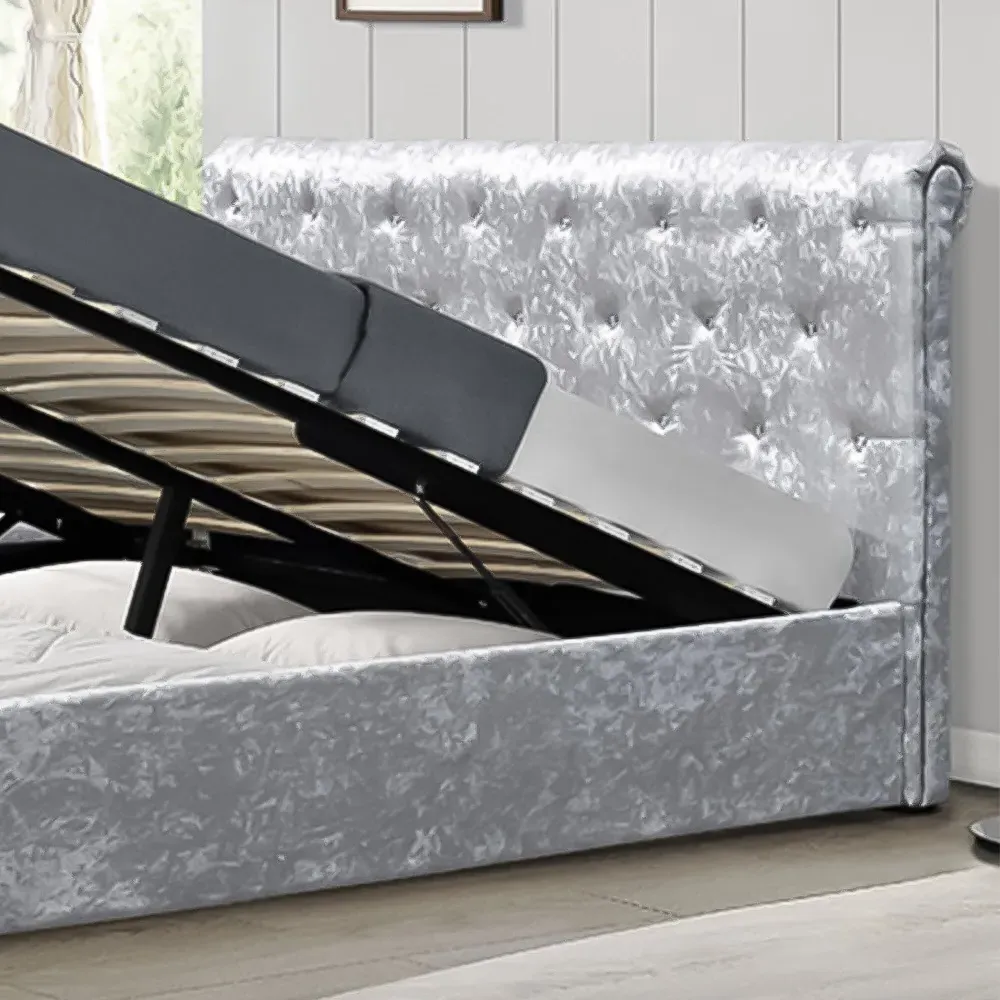 Brooklyn Double Ottoman Bed with Storage - Silver, Velvet