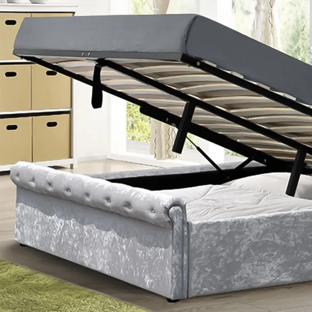 Brooklyn Double Ottoman Bed with Storage - Silver, Velvet