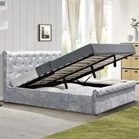 Brooklyn Double Ottoman Bed with Storage - Silver, Velvet