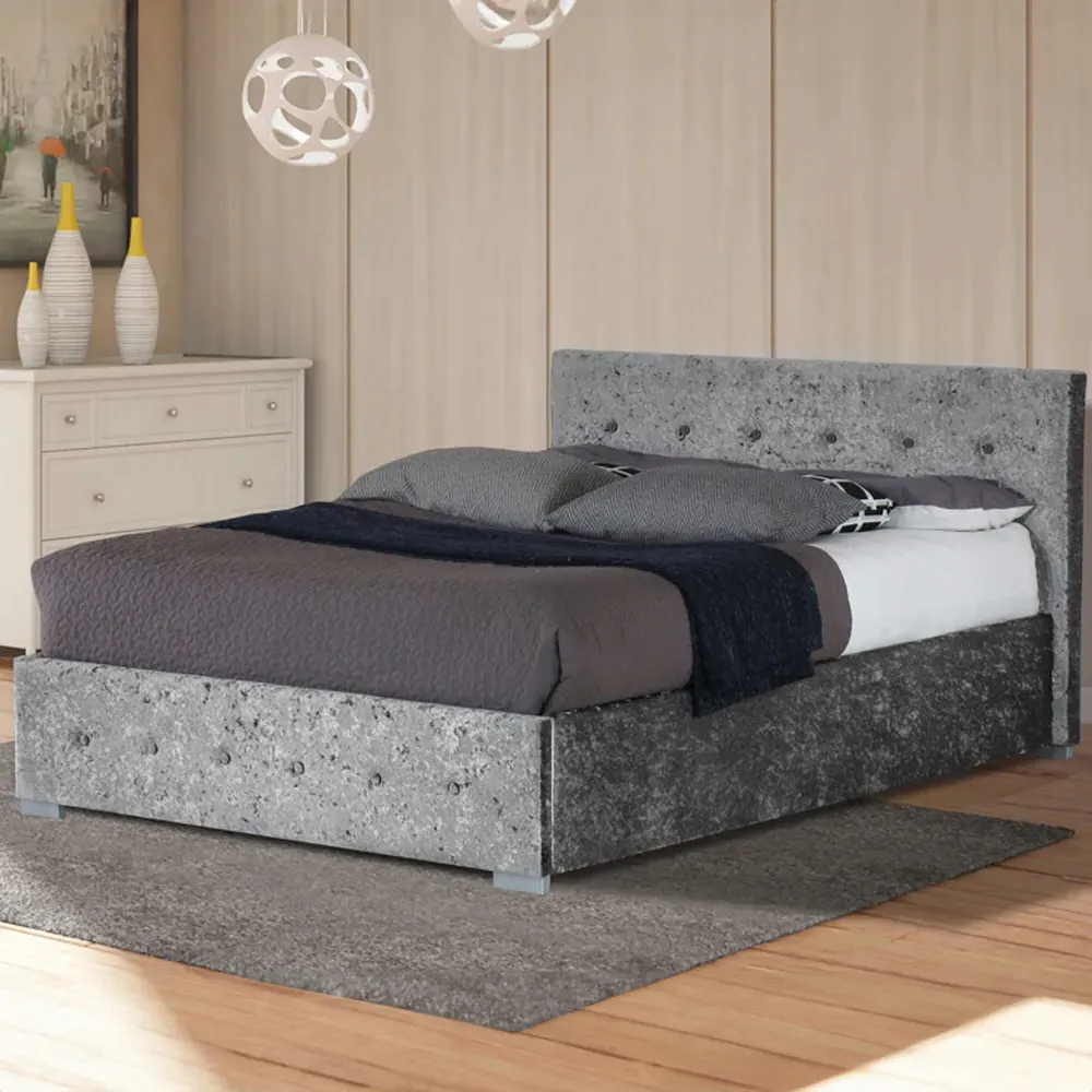 Brooklyn Double Ottoman Bed with Storage - Silver, Velvet