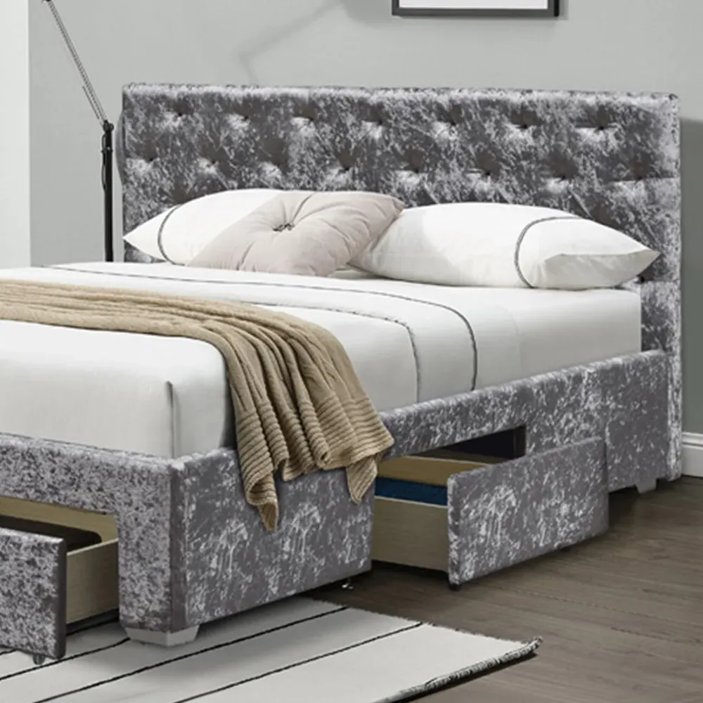 Brooklyn Double Ottoman Bed with Storage - Silver, Velvet