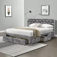 Brooklyn Double Ottoman Bed with Storage - Silver, Velvet