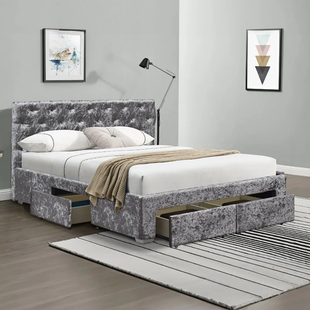 Brooklyn Double Ottoman Bed with Storage - Silver, Velvet image