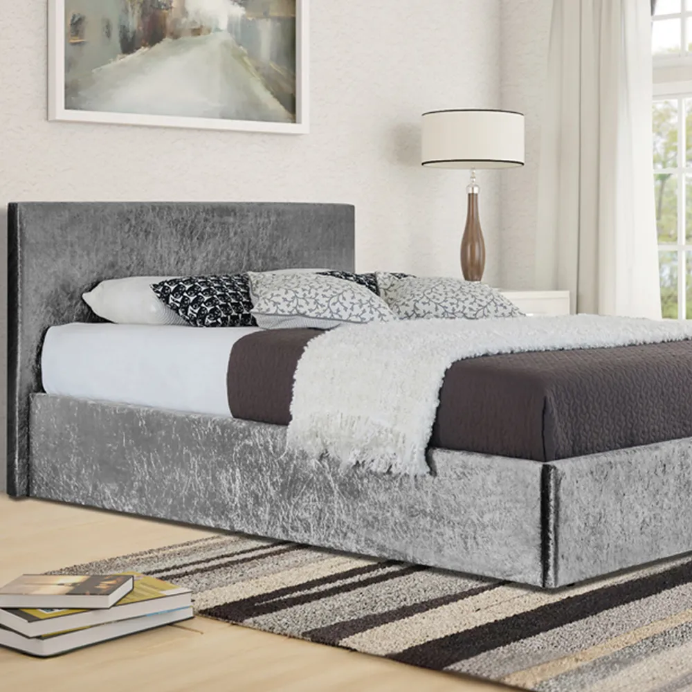 Brooklyn Double Ottoman Bed with Storage - Silver, Velvet