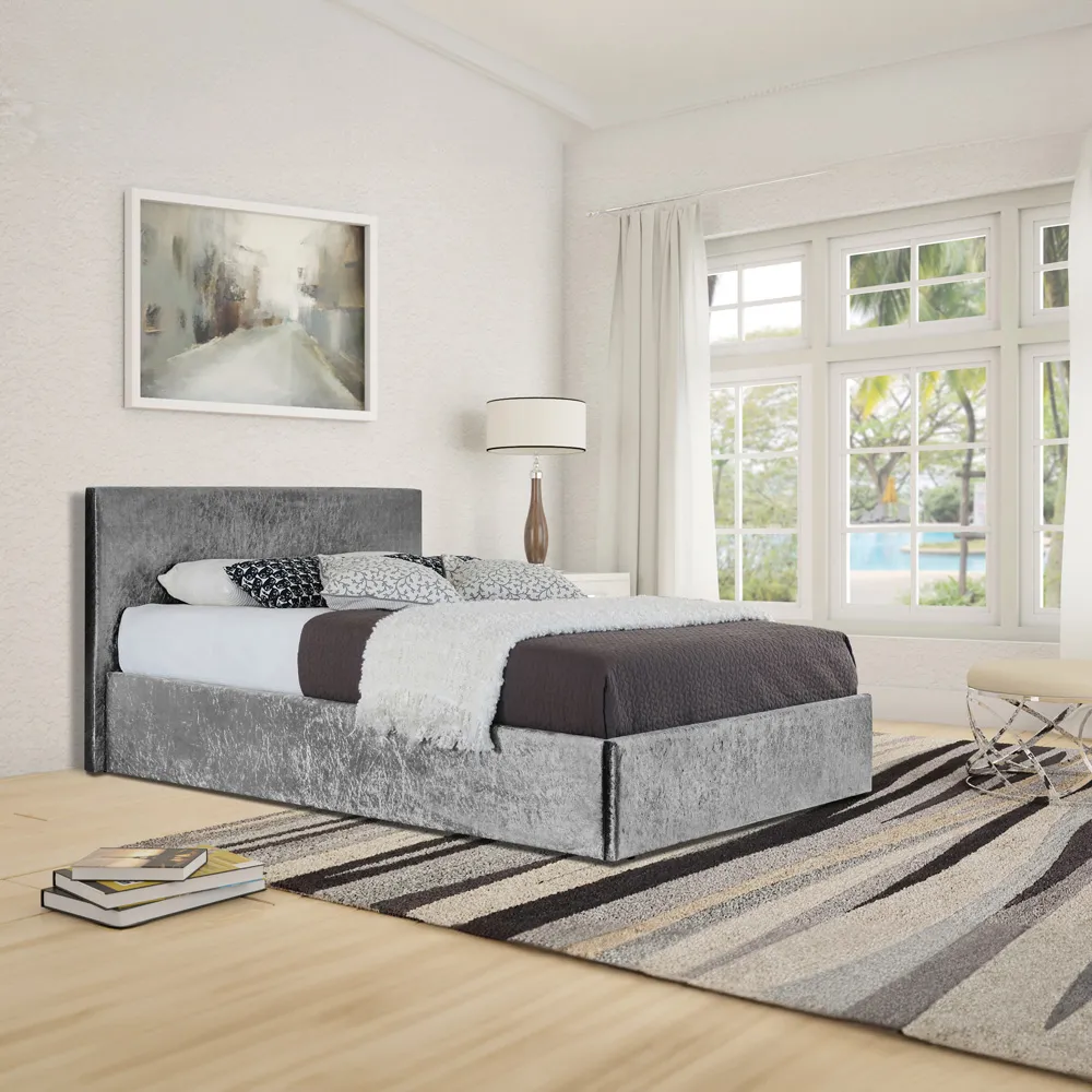 Brooklyn Double Ottoman Bed with Storage - Silver, Velvet