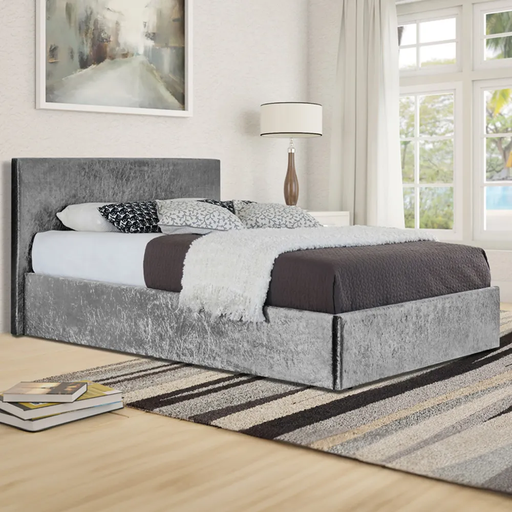 Brooklyn Double Ottoman Bed with Storage - Silver, Velvet