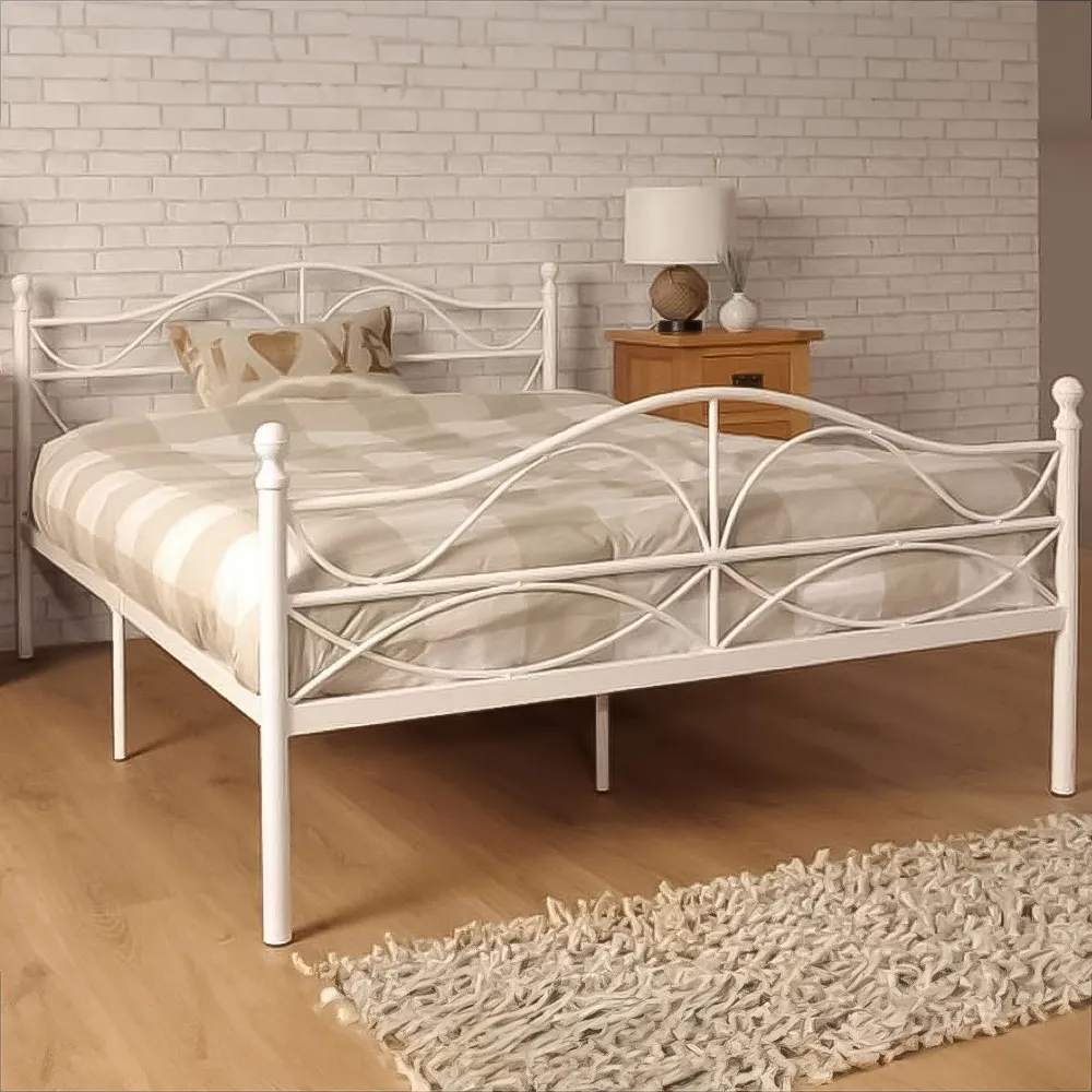 Brooklyn Double Scroll Effect Metal Bed Frame - White