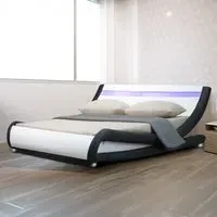 Brooklyn Double Size Bed Frame with LED - Black and White, Faux Leather