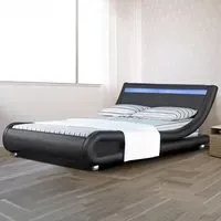 Brooklyn Double Size Bed Frame with LED - Black, Faux Leather