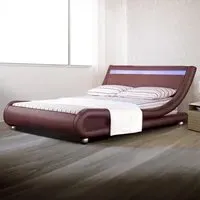 Brooklyn Double Size Bed Frame with LED - Brown, Faux Leather