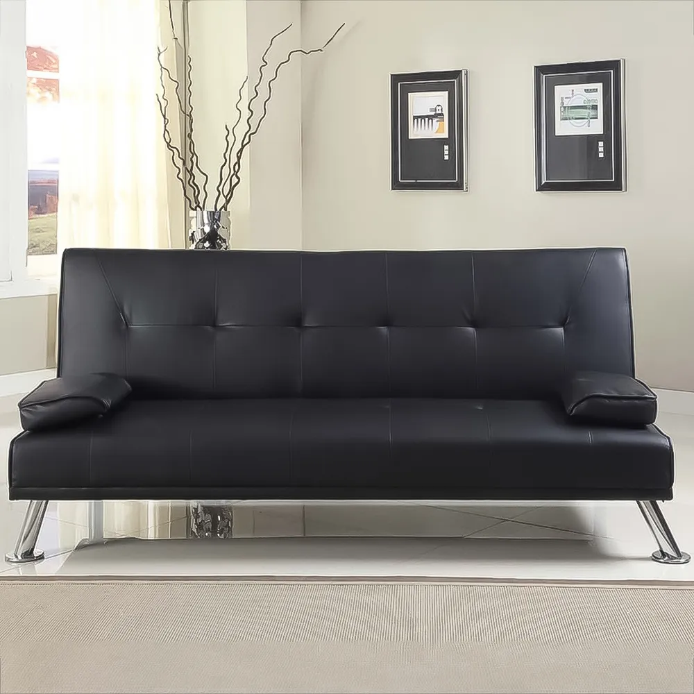 Brooklyn Double Sleeper Sofa Bed with Click-Clack - Black, Faux Leather