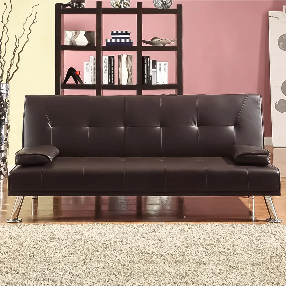 Brooklyn Double Sleeper Sofa Bed with Click-Clack - Brown, Faux Leather