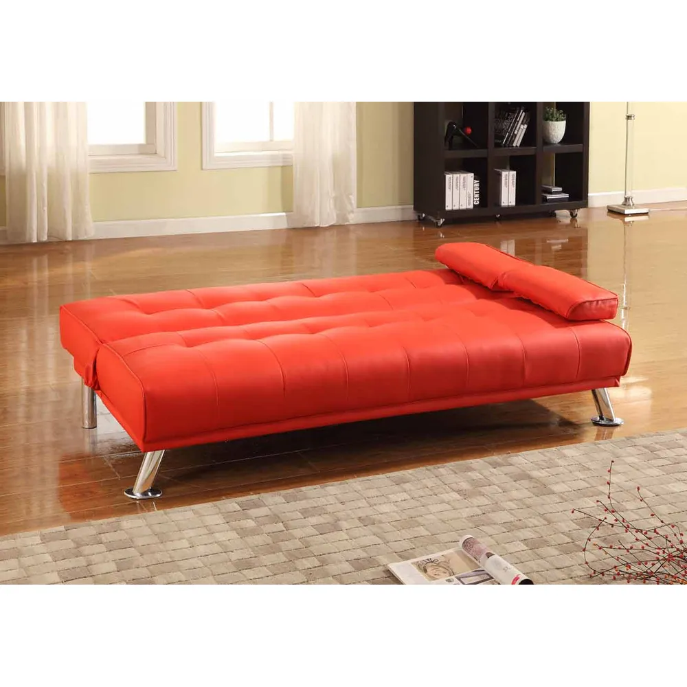 Brooklyn Double Sleeper Sofa Bed with Click-Clack - Red, Faux Leather