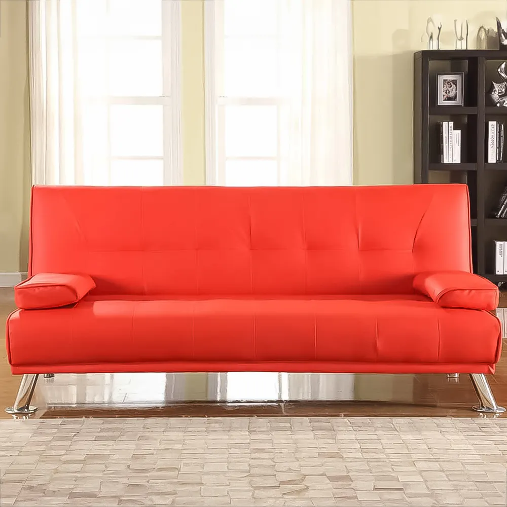 Brooklyn Double Sleeper Sofa Bed with Click-Clack - Red, Faux Leather