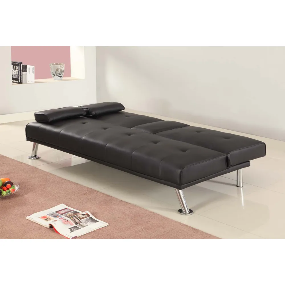 Brooklyn Double Sleeper Sofa Bed with Cup Holder - Black, Faux Leather