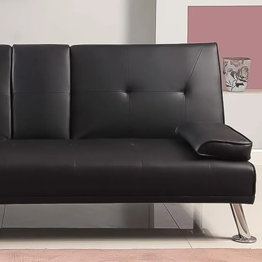 Brooklyn Double Sleeper Sofa Bed with Cup Holder - Black, Faux Leather