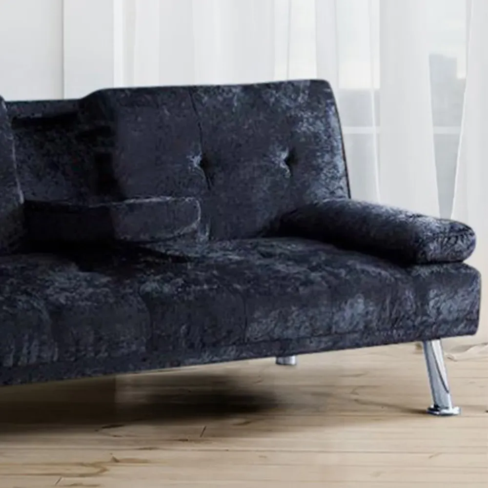 Brooklyn Double Sleeper Sofa Bed with Cup Holder - Black, Velvet