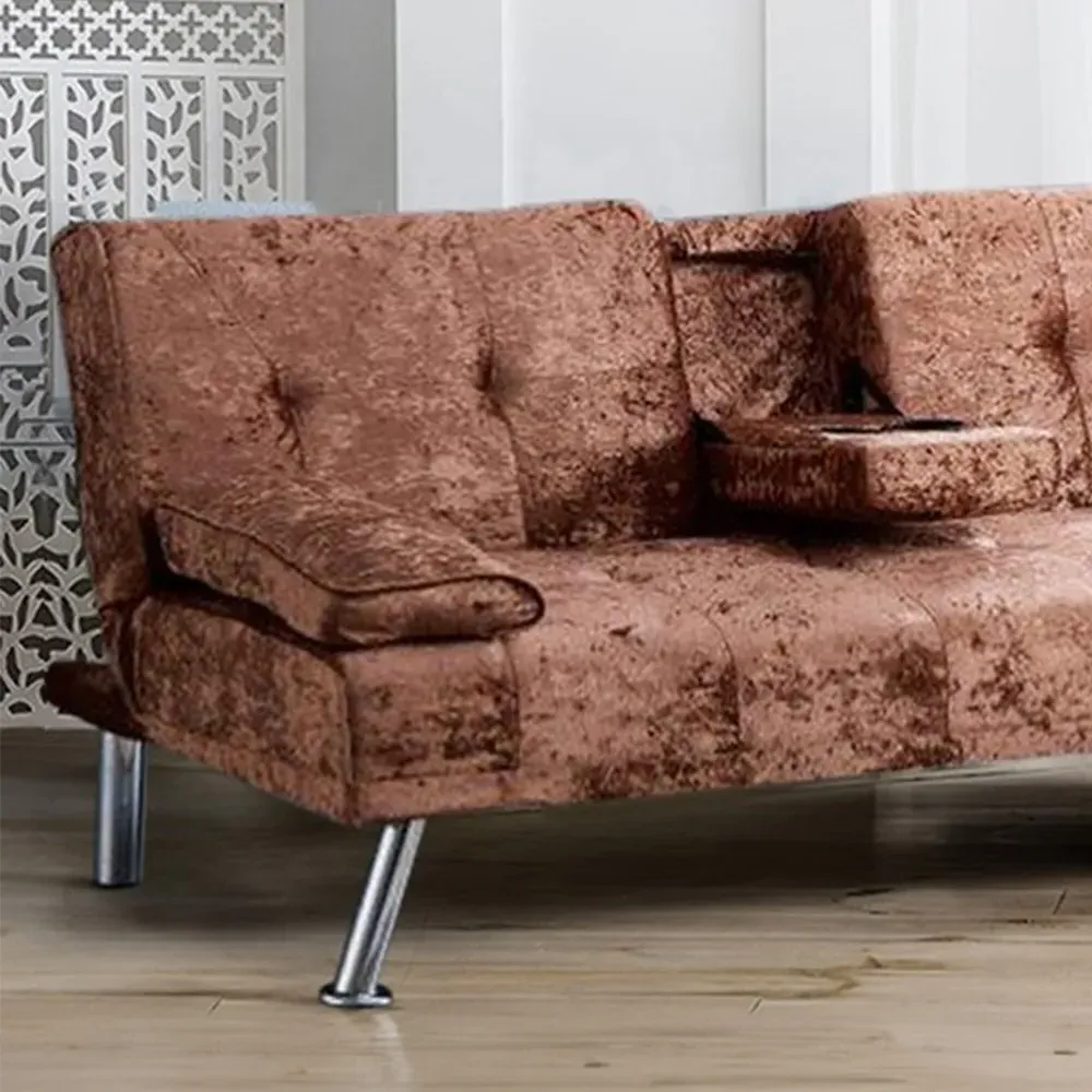 Brooklyn Double Sleeper Sofa Bed with Cup Holder - Brown, Velvet