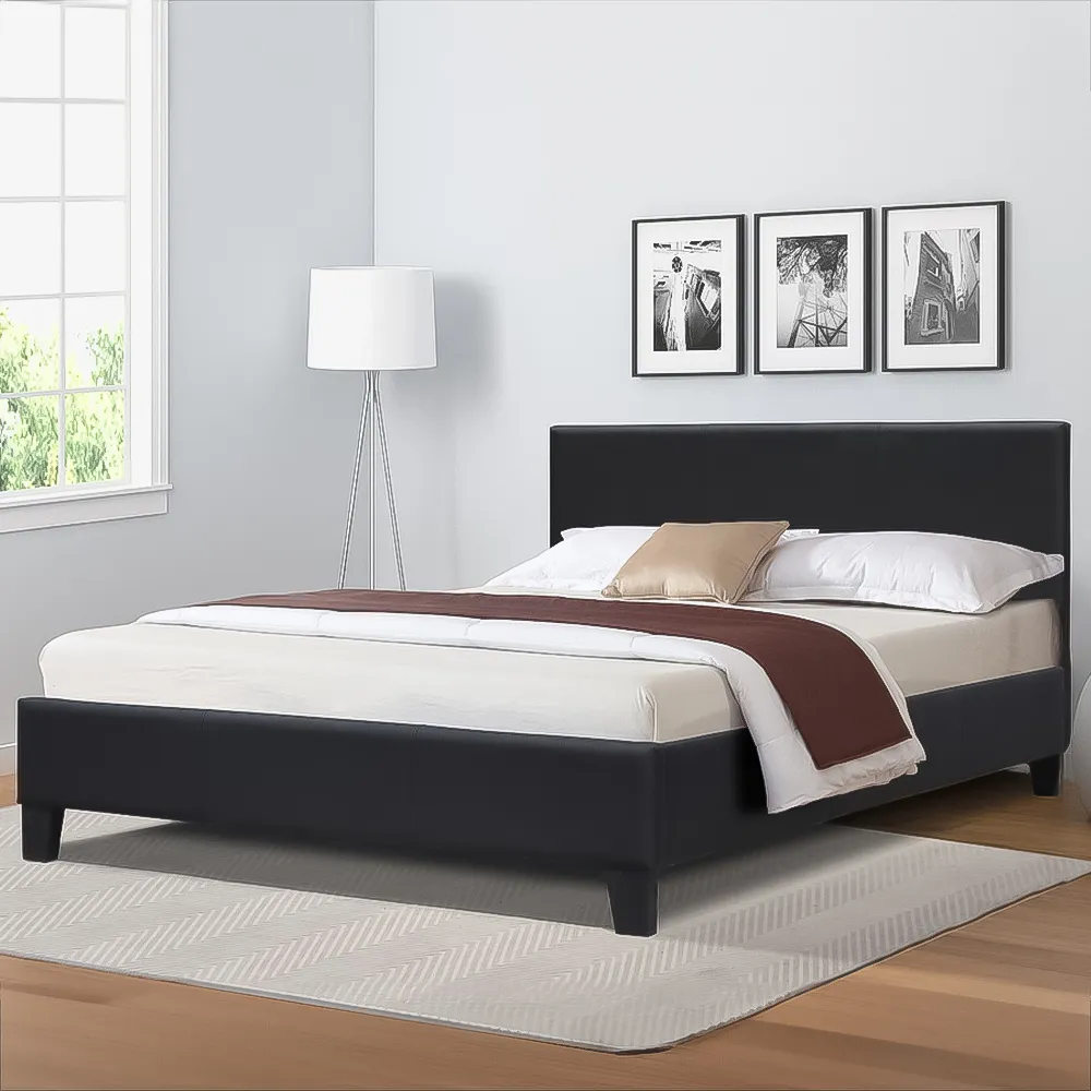 Brooklyn Double Sleigh Bed Frame - Black, Faux Leather