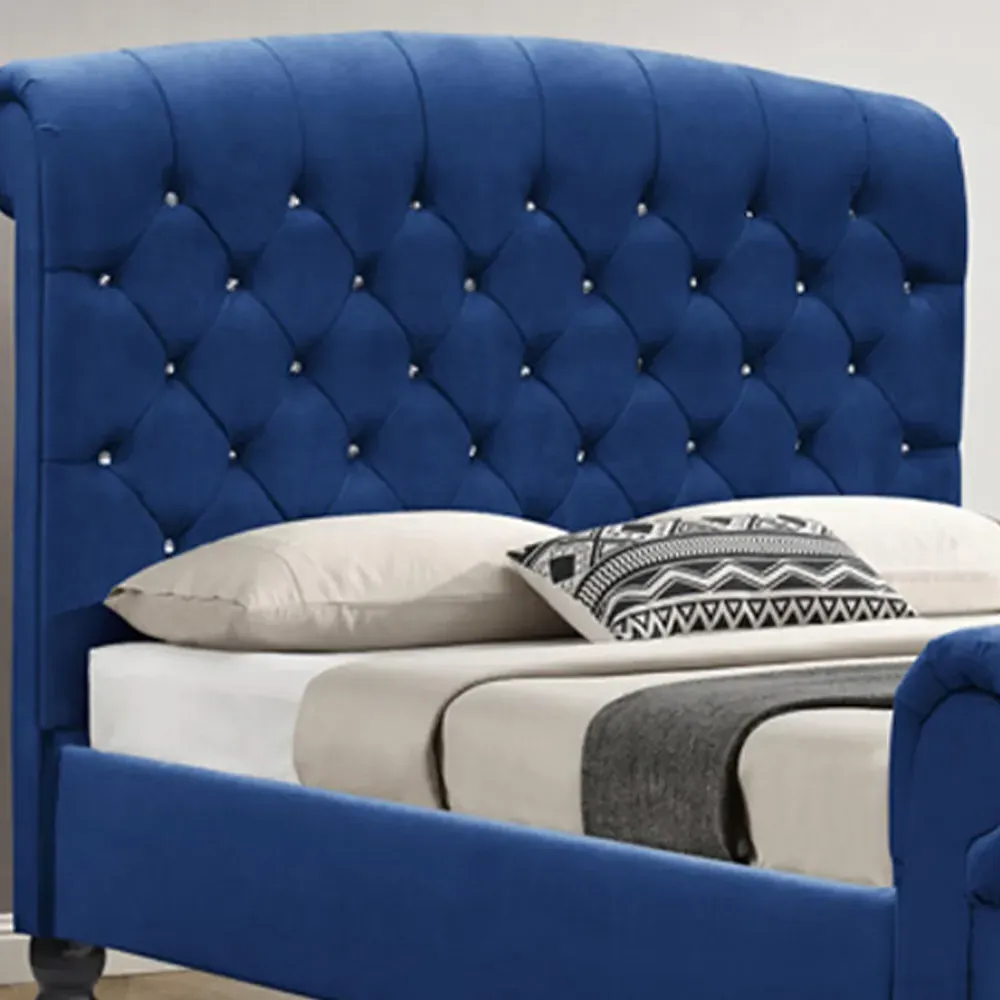 Brooklyn Double Sleigh Bed Frame - Blue, Velvet