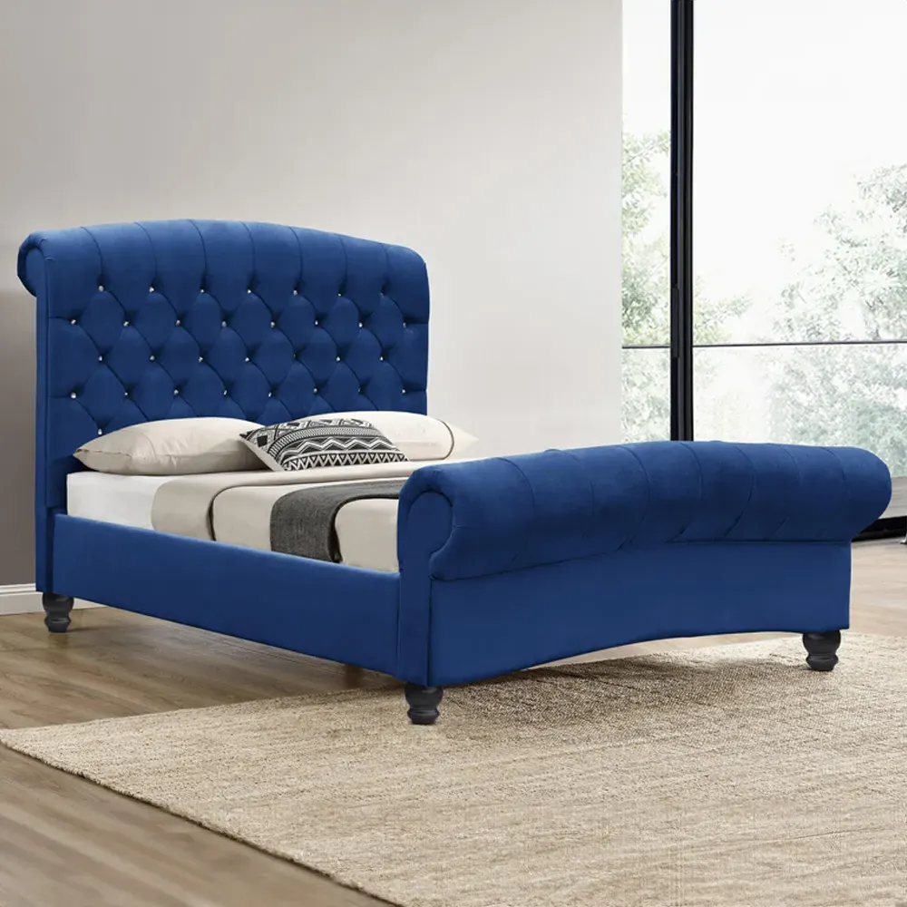 Brooklyn Double Sleigh Bed Frame - Blue, Velvet image