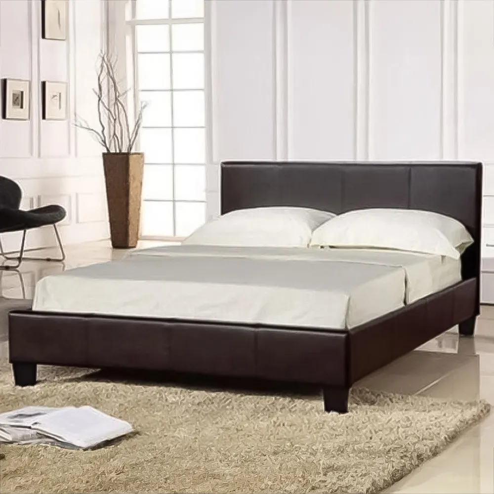 Brooklyn Double Sleigh Bed Frame - Brown, Faux Leather