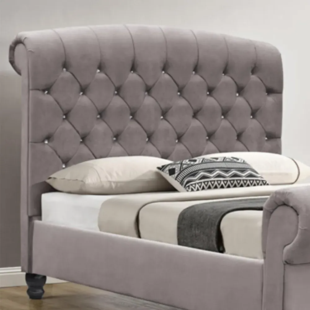 Brooklyn Double Sleigh Bed Frame - Grey, Velvet
