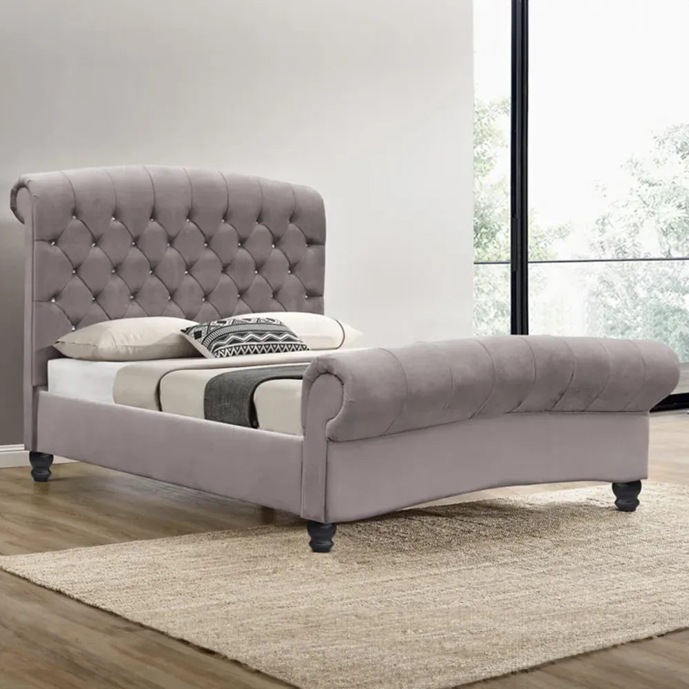 Brooklyn Double Sleigh Bed Frame - Grey, Velvet